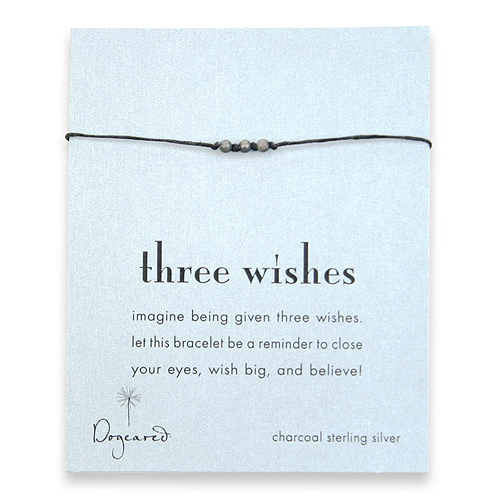 three wishes charcoal stardust bead bracelet on black irish linen