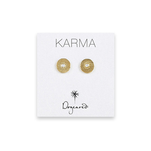 karma diamond earrings, gold dipped