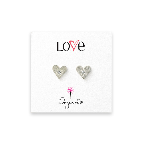 love heart diamond stud earrings, sterling silver