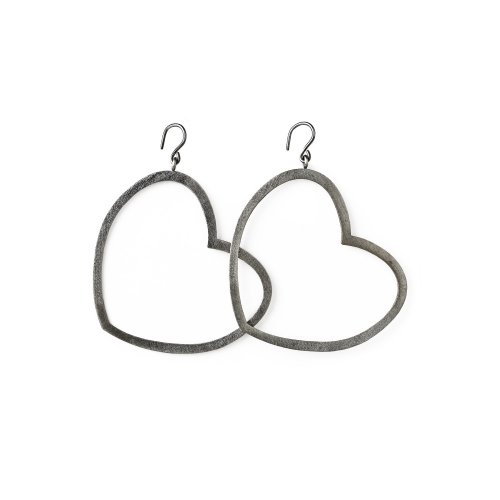 always beautiful heart earrings, charcoal sterling silver