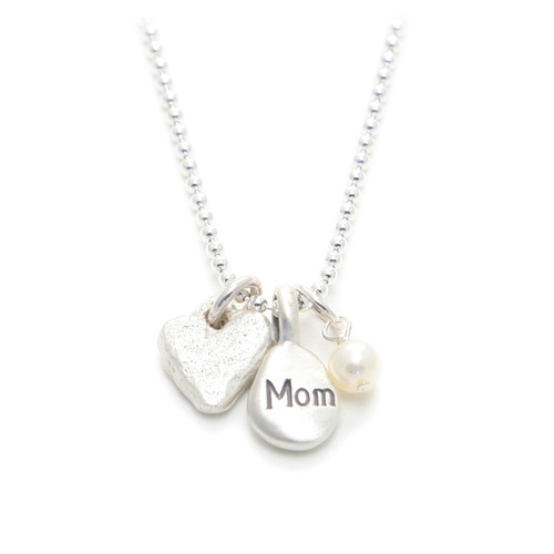 the meaning of mom necklace --- mom, mini stone heart and white pearl