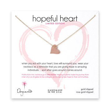 limited edition hopeful heart karma necklace with rose gold dipped heart