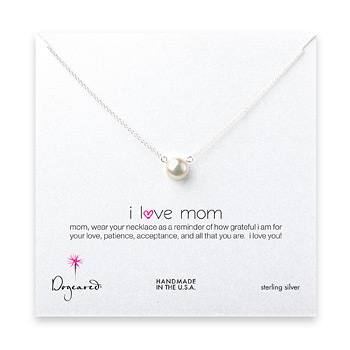 I love mom large white pearl necklace, sterling silver