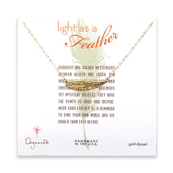 light as a feather medium gold dipped sideways feather necklace