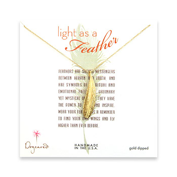 light as a feather medium gold dipped  feather necklace