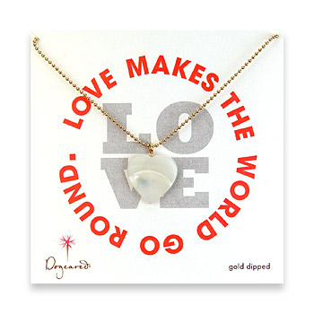 love large mother of pearl heart necklace on gold dipped ball chain