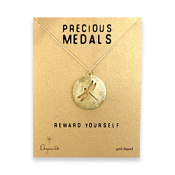 precious medals necklace with gold dipped dragonfly silhouette