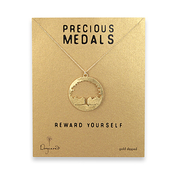 precious medals necklace with gold dipped tree silhouette