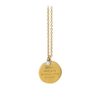 karma comes around mantra gold dipped necklace with turquoise quartz bead