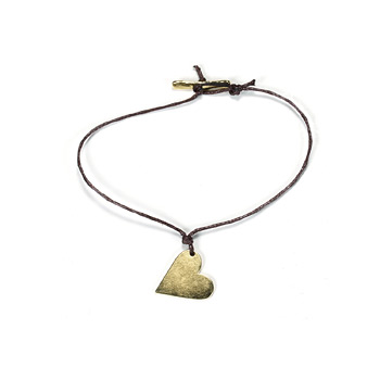 gold dipped love sideways large heart bracelet with chocolate waxed cotton