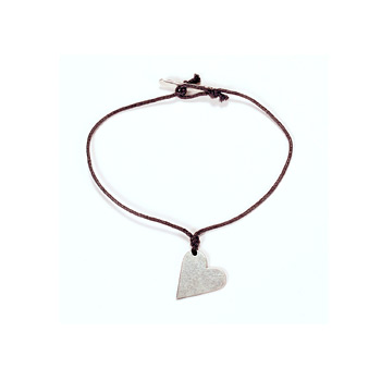 sterling silver love sideways large heart bracelet with chocolate waxed cotton