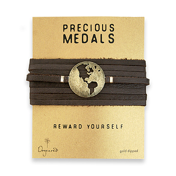 precious medals gold dipped world silhouette leather wrap bracelet
