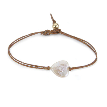 heart pearl bracelet on tobacco irish linen