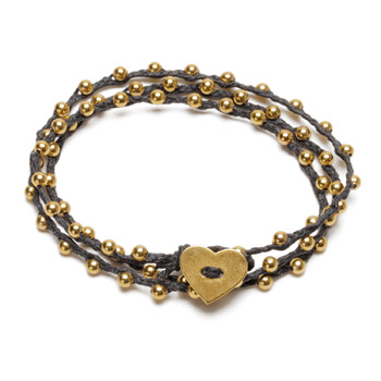 sparkle wrap bracelet with gold dipped heart closure on black irish linen