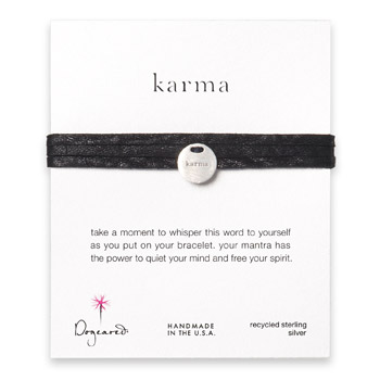 karma mantra sterling silver ebony leather wrap