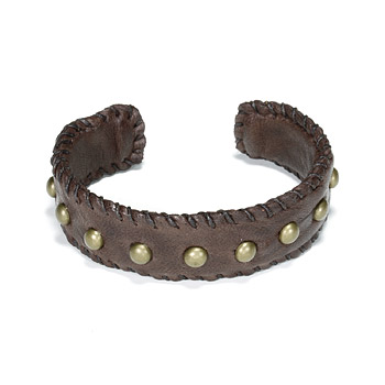 cuff love studded bracelet on chocolate leather