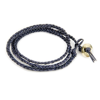 navy triple fishtail leather bangle bracelet with gold dipped button closure
