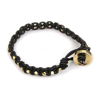 small black leather bangle bracelet with gold dipped beads