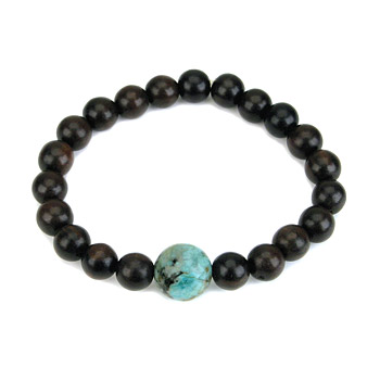 wood bracelet in ebony with turquoise bead