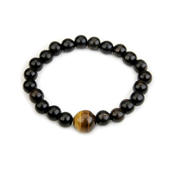 wood bracelet in ebony with tigers eye bead