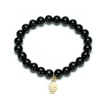 not to worry ebony wood bracelet with gold dipped skull