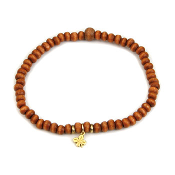 not to worry teeny tiny rust wood bracelet with gold dipped four leaf clover