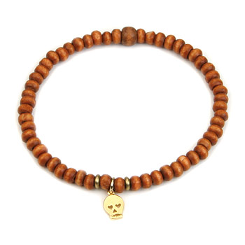 not to worry teeny tiny rust wood bracelet with gold dipped skull