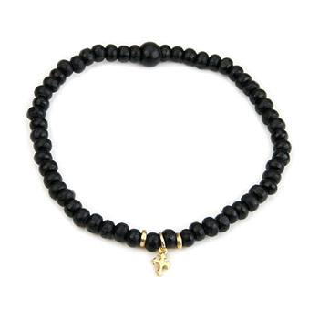 not to worry teeny tiny ebony wood bracelet gold dipped gothic cross