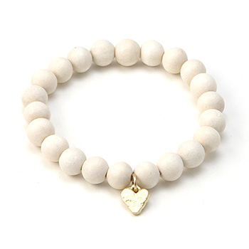 wood bracelet in ivory with gold dipped mini stone heart