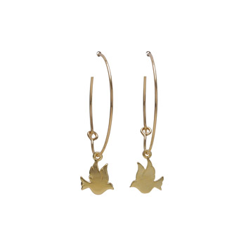 modern word peace gold dipped dove hoop earrings