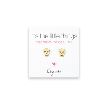 small skull stud earrings, gold dipped