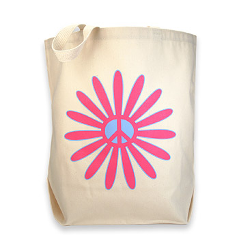 flower power reusable tote bag