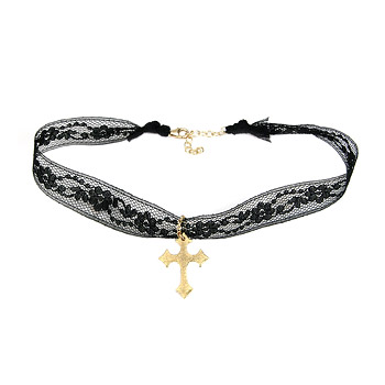 black lace choker with large gold dipped gothic cross : Dogeared Jewels and Gifts