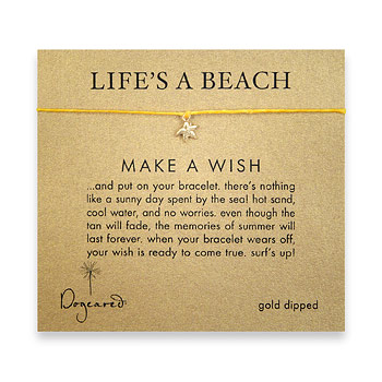 life's a beach make a wish bracelet with gold dipped starfish on mustard irish linen : Dogeared Jewels and Gifts :  message card irish linen 7 inch gold dipped