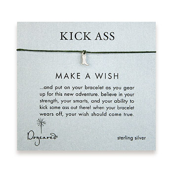 kick ass make a wish bracelet with sterling silver cowboy boot on leaf irish linen : Dogeared Jewels and Gifts