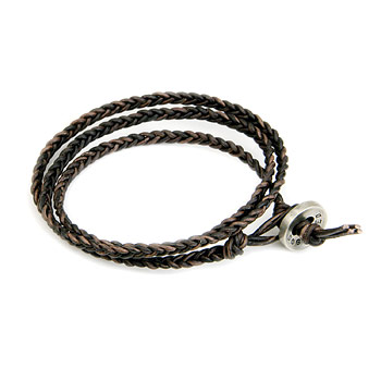 black triple fishtail leather bangle bracelet with silver bronze button closure : Dogeared Jewels and Gifts