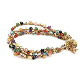 kitchen sink multi stranded bracelet on tobacco irish linen : Dogeared Jewels and Gifts : green jade beads carnelian yellow jade brass