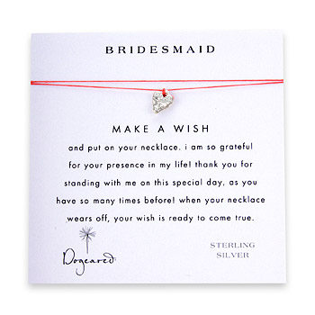 bridesmaid make a wish necklace with sterling silver mini stone heart on coral