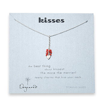 kisses cluster necklace sterling silver heart with red coral gems