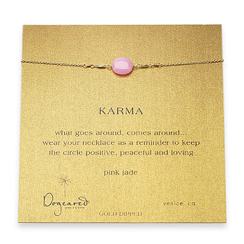 karma pink jade gemstone gold dipped necklace