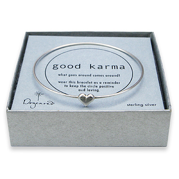 good karma bangle sterling silver with cupid heart charm