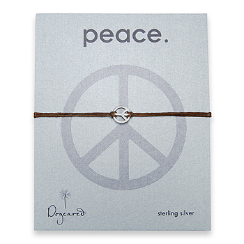 small peace bracelet sterling silver on tobacco irish linen small peace bracelet sterling silver on tobacco irish linen
