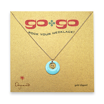go go necklace mint disc with gold dipped peace sign