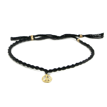 friendship bracelet with gold dipped peace sign on night thread