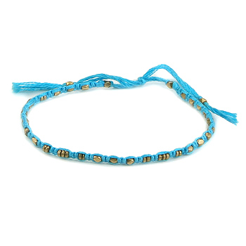 friendship bracelet with brass beads on aqua thread