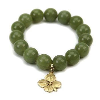 olive jade large goddess bracelet with four leaf clover