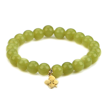 olive jade small goddess bracelet with four leaf clover olive jade small goddess bracelet with four leaf clover