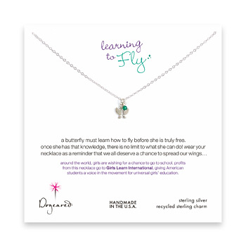 learning to fly sterling silver necklace with butterfly and green onyx bead