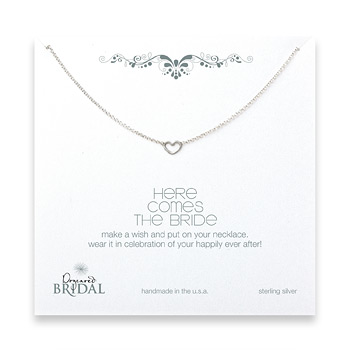 bridal here comes the bride heart necklace, sterling silver - 18 inches