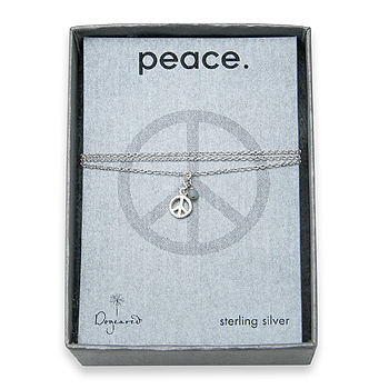 peace seed sterling silver necklace with tiny peace sign and amazonite gem
